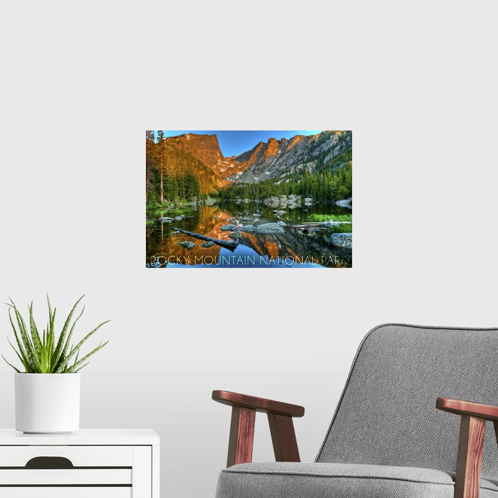 A modern room featuring Rocky Mountain National Park, Colorado, Dream Lake Day