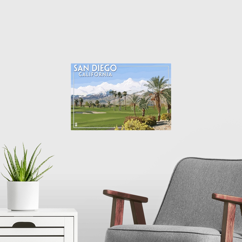 A modern room featuring San Diego, California - Golf Course Scene: Retro Travel Poster