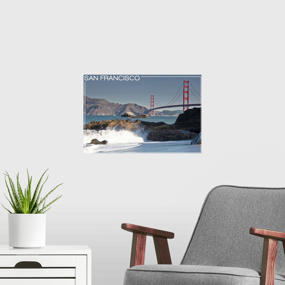 A modern room featuring San Francisco, California - Golden Gate Bridge and Beach