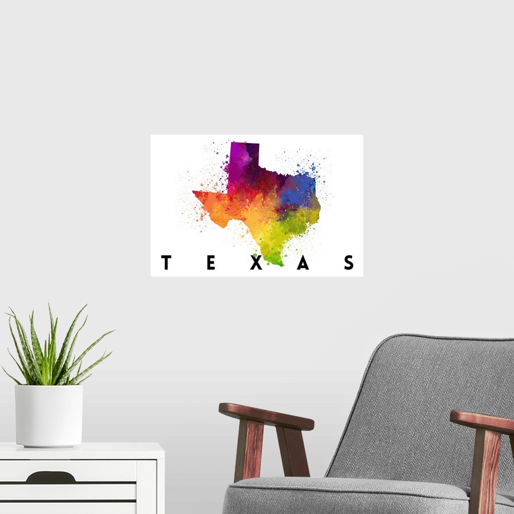 A modern room featuring Texas - State Abstract Watercolor