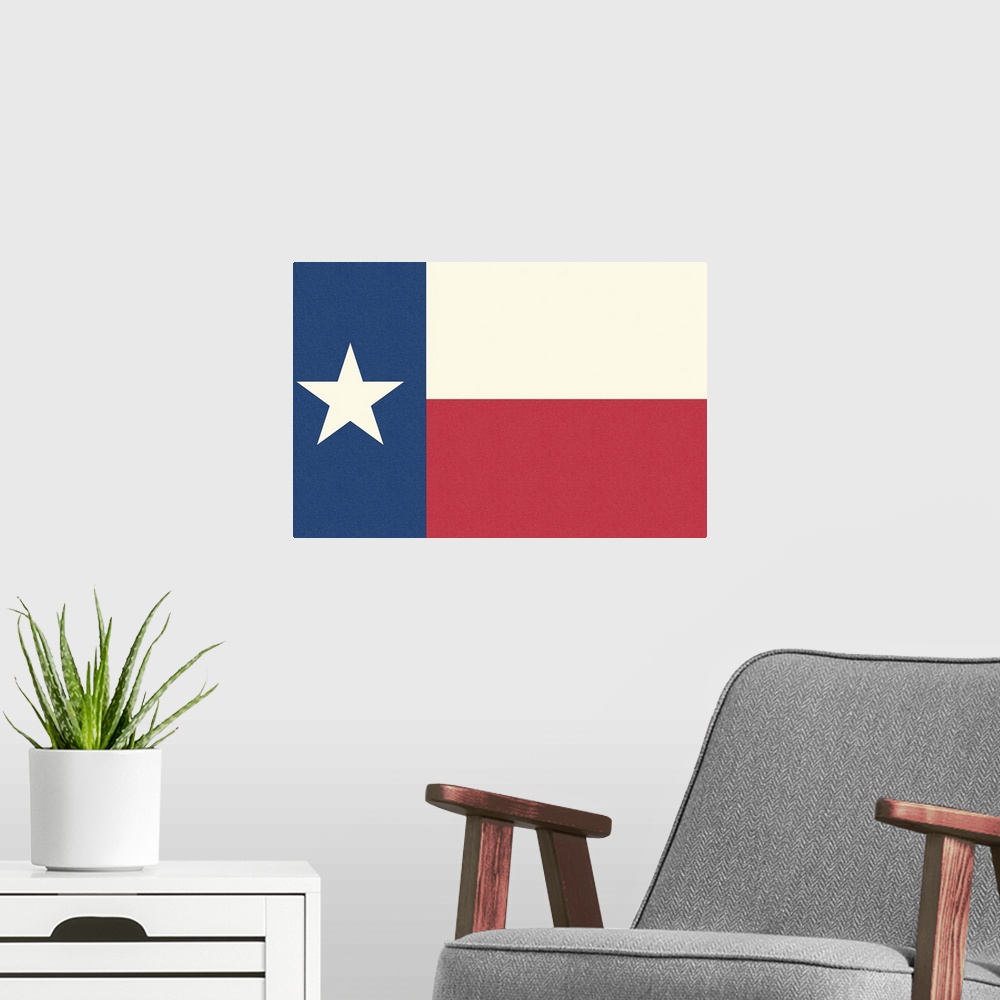 A modern room featuring Texas State Flag