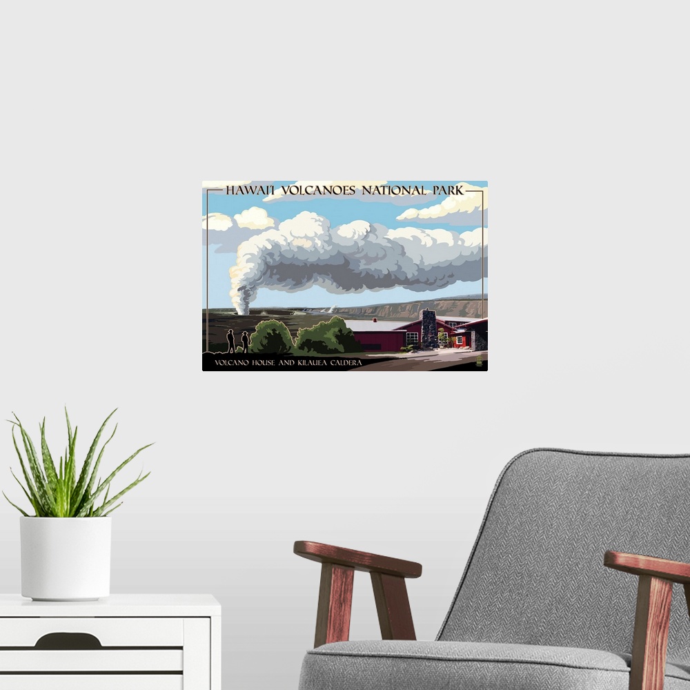 A modern room featuring Volcano House - Hawaii Volcanoes National Park: Retro Travel Poster