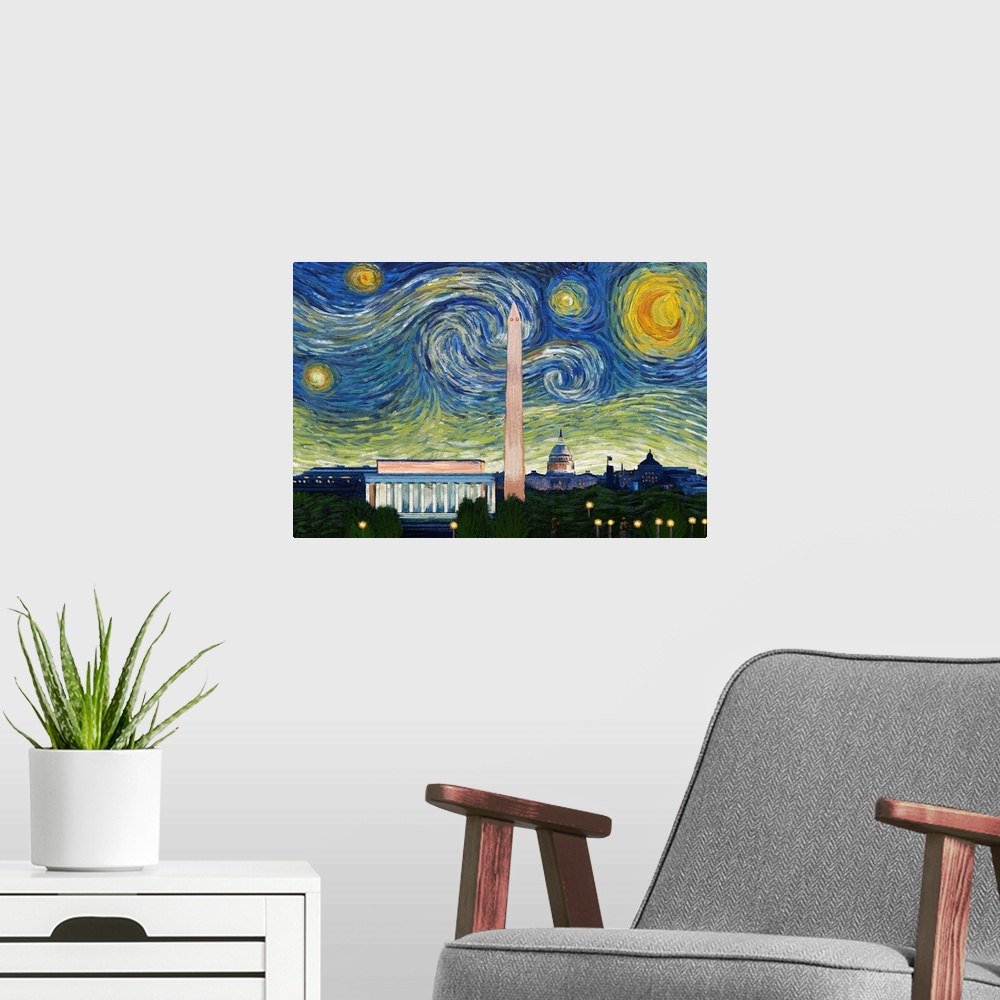 A modern room featuring Washington DC - Starry Night City Series