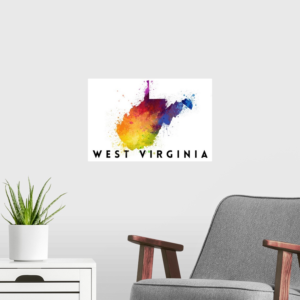 A modern room featuring West Virginia - State Abstract Watercolor