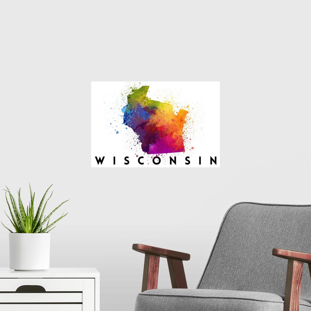 A modern room featuring Wisconsin - State Abstract Watercolor