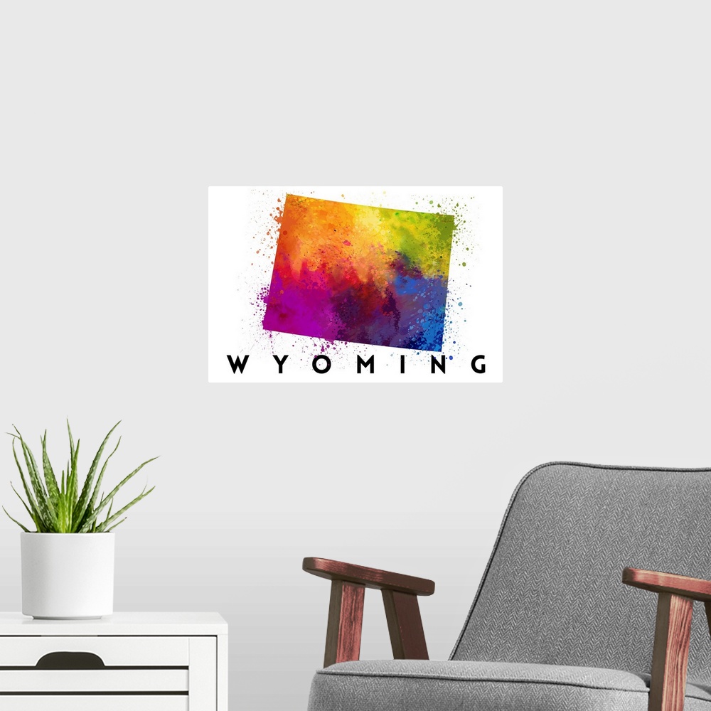 A modern room featuring Wyoming - State Abstract Watercolor