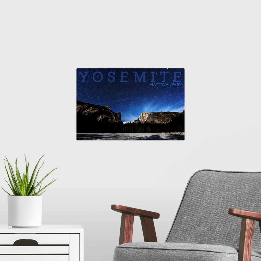 A modern room featuring Yosemite National Park, Night Sky: Travel Poster