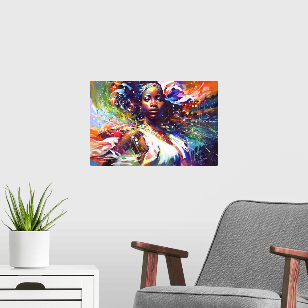 A modern room featuring Beautiful African Woman