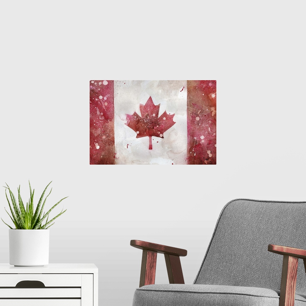 A modern room featuring Painting of the Canadian flag.
