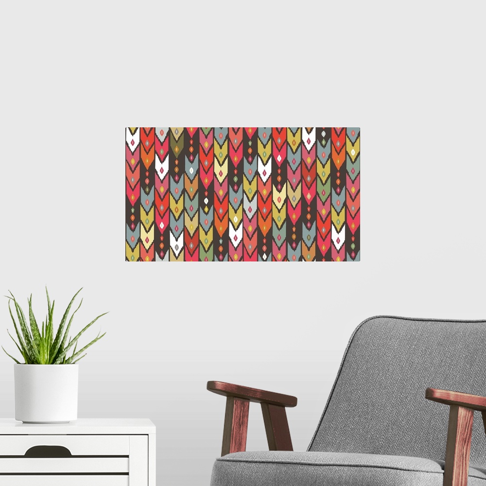 A modern room featuring repeating pattern ~ ikat arrows