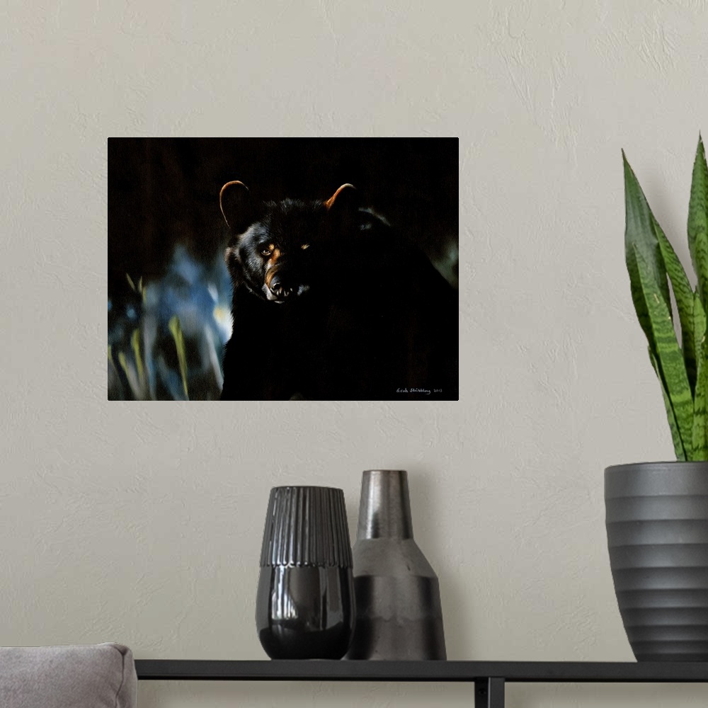 A modern room featuring Oil painting of a Black bear.