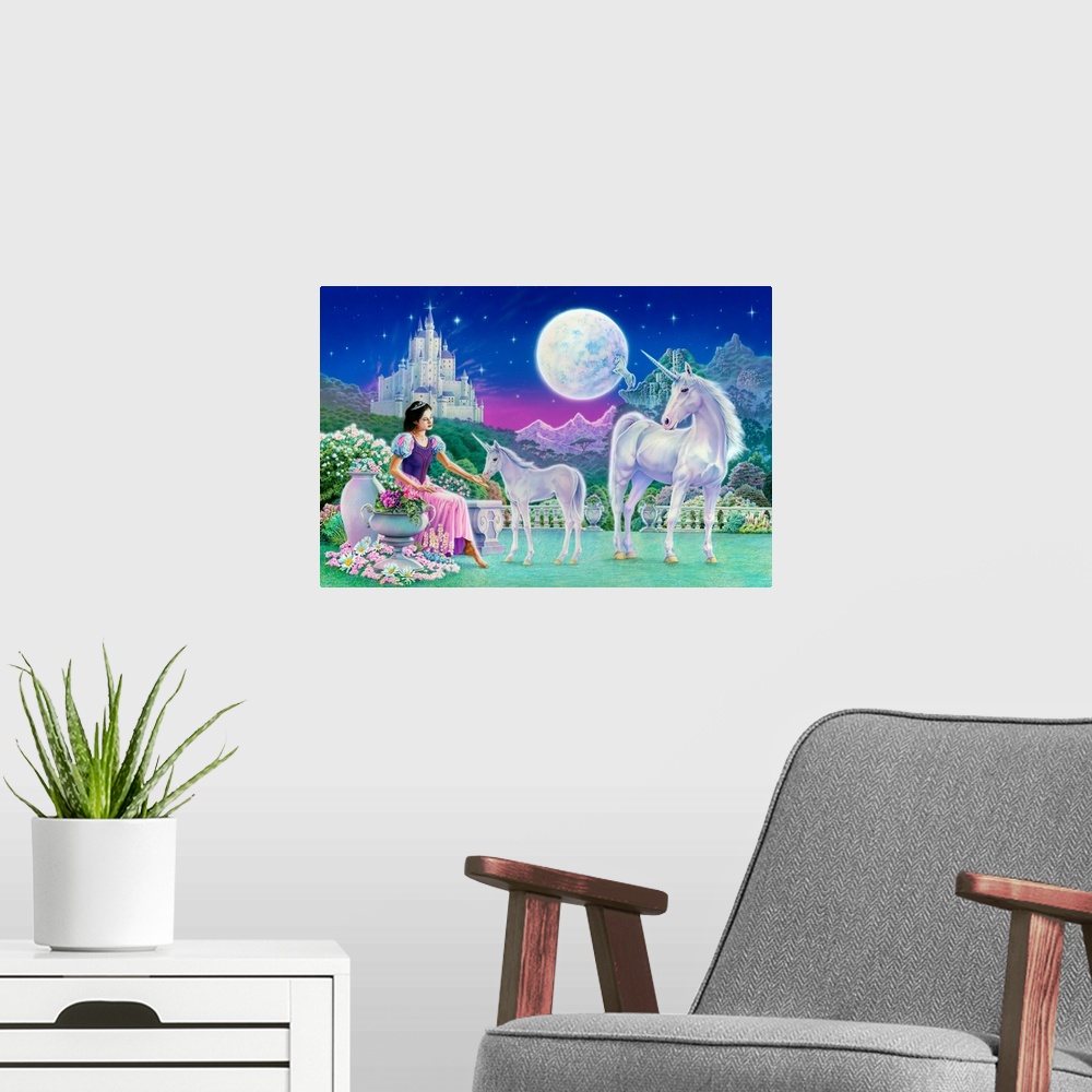 A modern room featuring Unicorn Princess - Feeding Foal