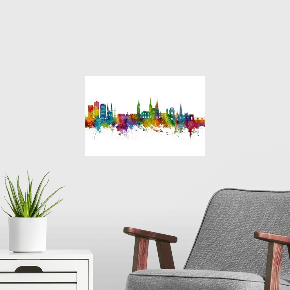 A modern room featuring Watercolor art print of the skyline of Bordeaux, France