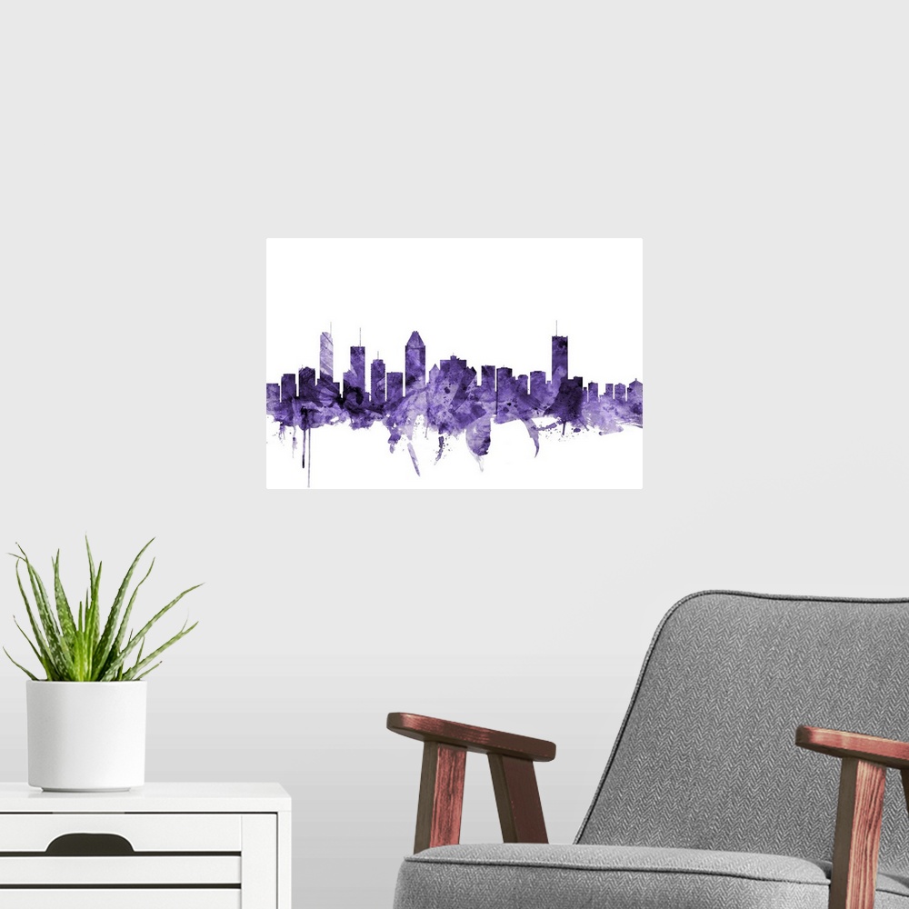 A modern room featuring Watercolor art print of the skyline of Montreal, Canada
