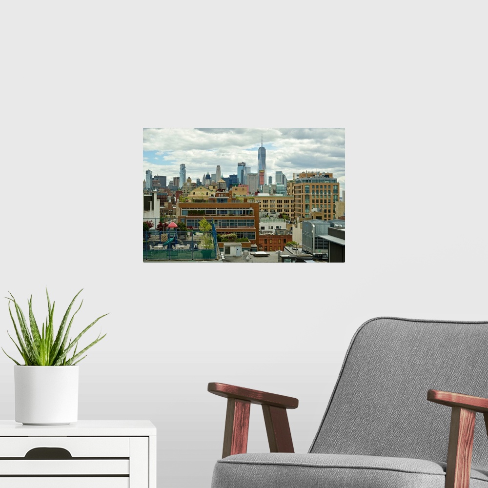 A modern room featuring Usa, NY, New York City: South Manhattan and Liberty Tower seen from new Whitney Museum