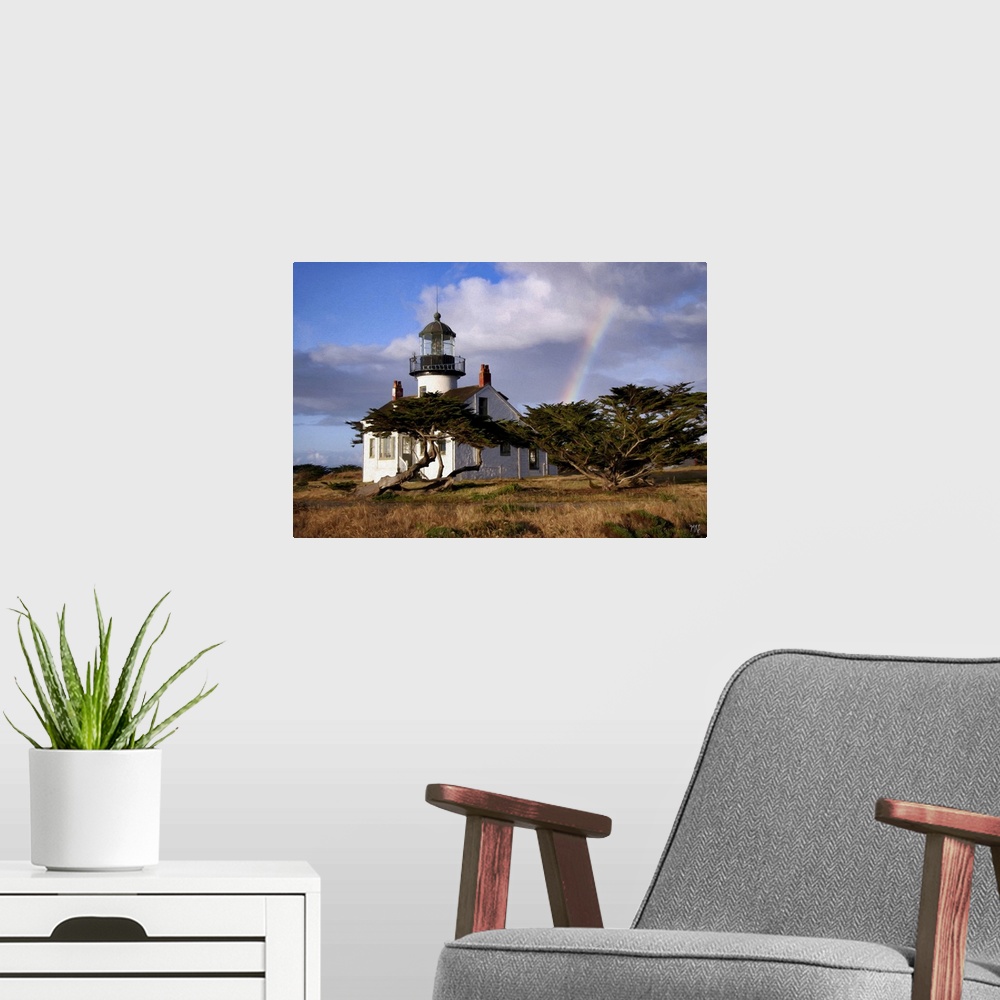 A modern room featuring The Point Pinos Lighthouse in Pacific Grove, California was first lit in 1855, guiding ships alon...