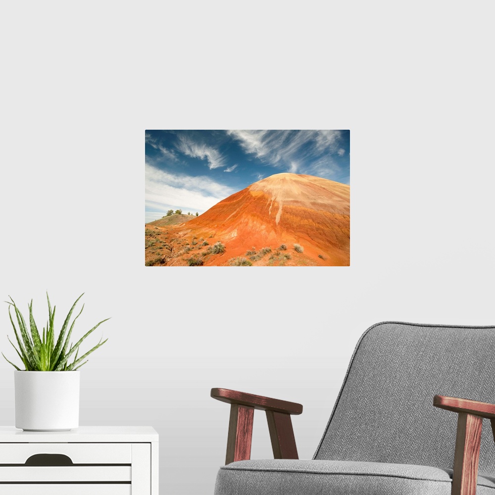 A modern room featuring Painted Hills, colorful Bentonite clay deposits, John Day Fossil Beds National Monument, central ...