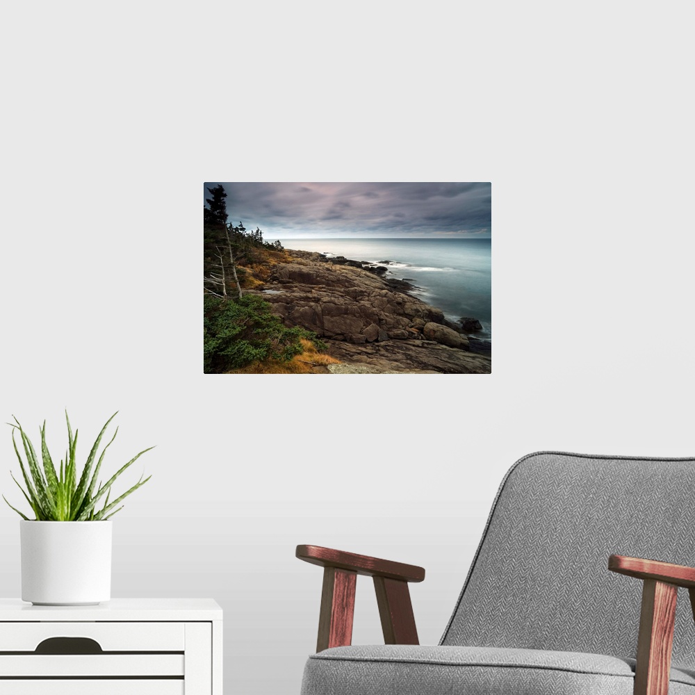 A modern room featuring Bay of Fundy Seascape at Dusk