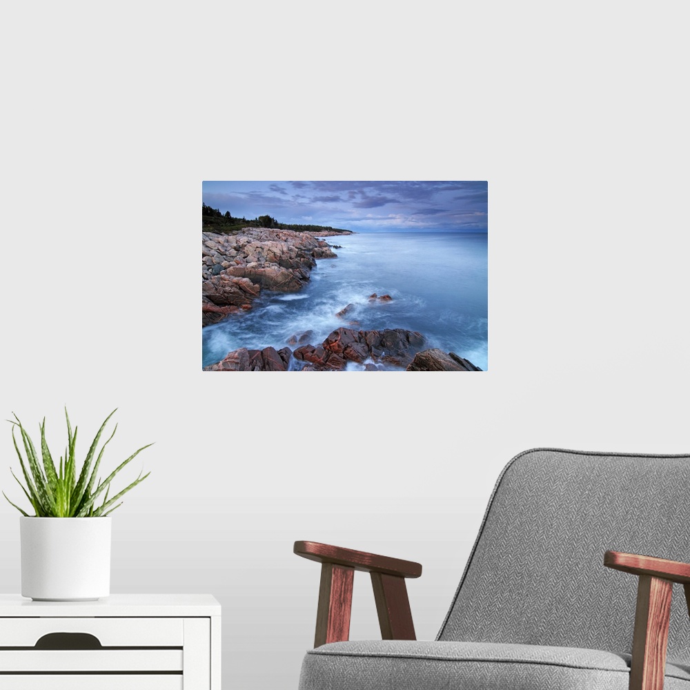 A modern room featuring View of the Atlantic ocean from the rocky coast at the Cape Breton Highlands National Park in Nov...