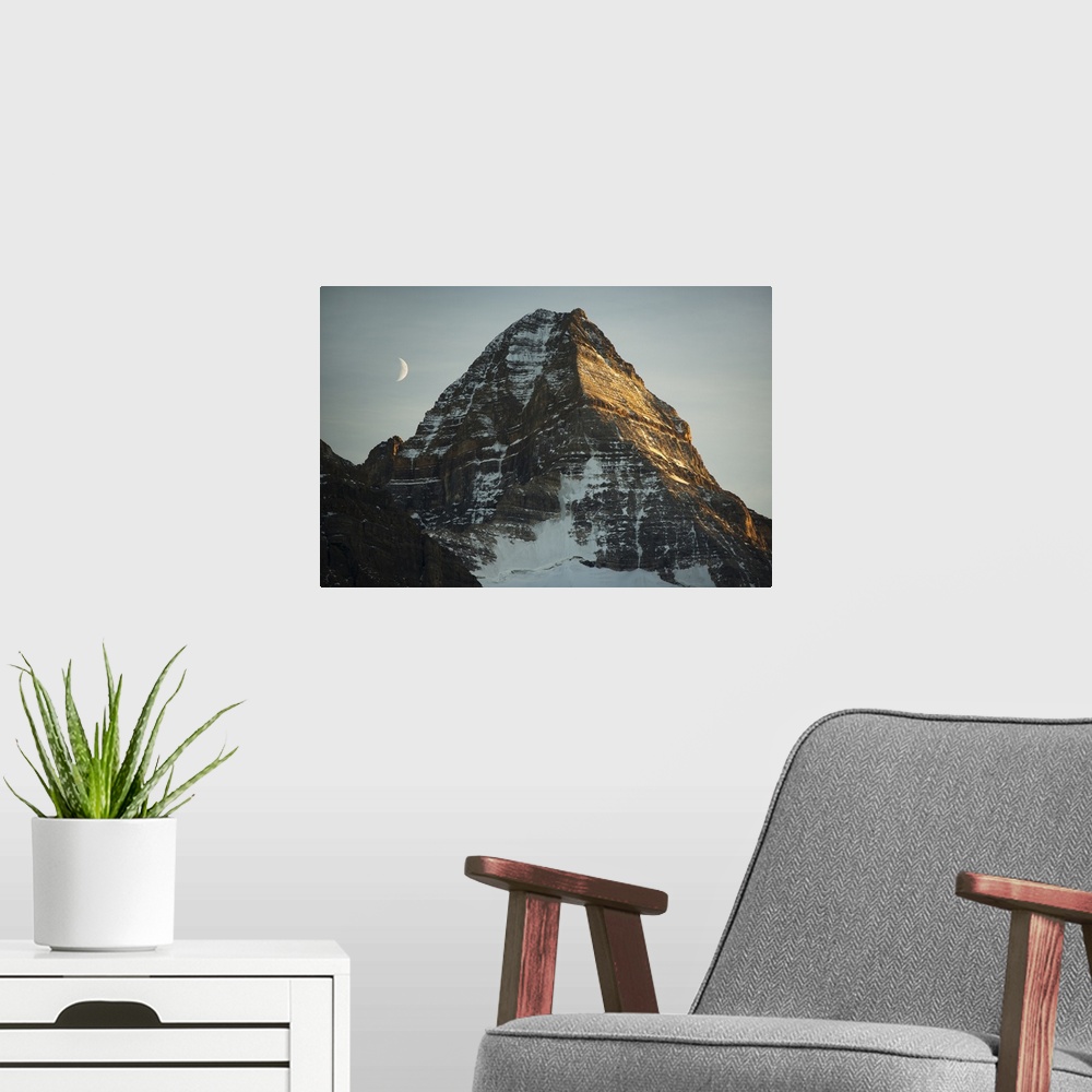 A modern room featuring Crescent Moon and summit of Mt. Assiniboine, Mt. Assiniboine Provincial Park, British Columbia, C...