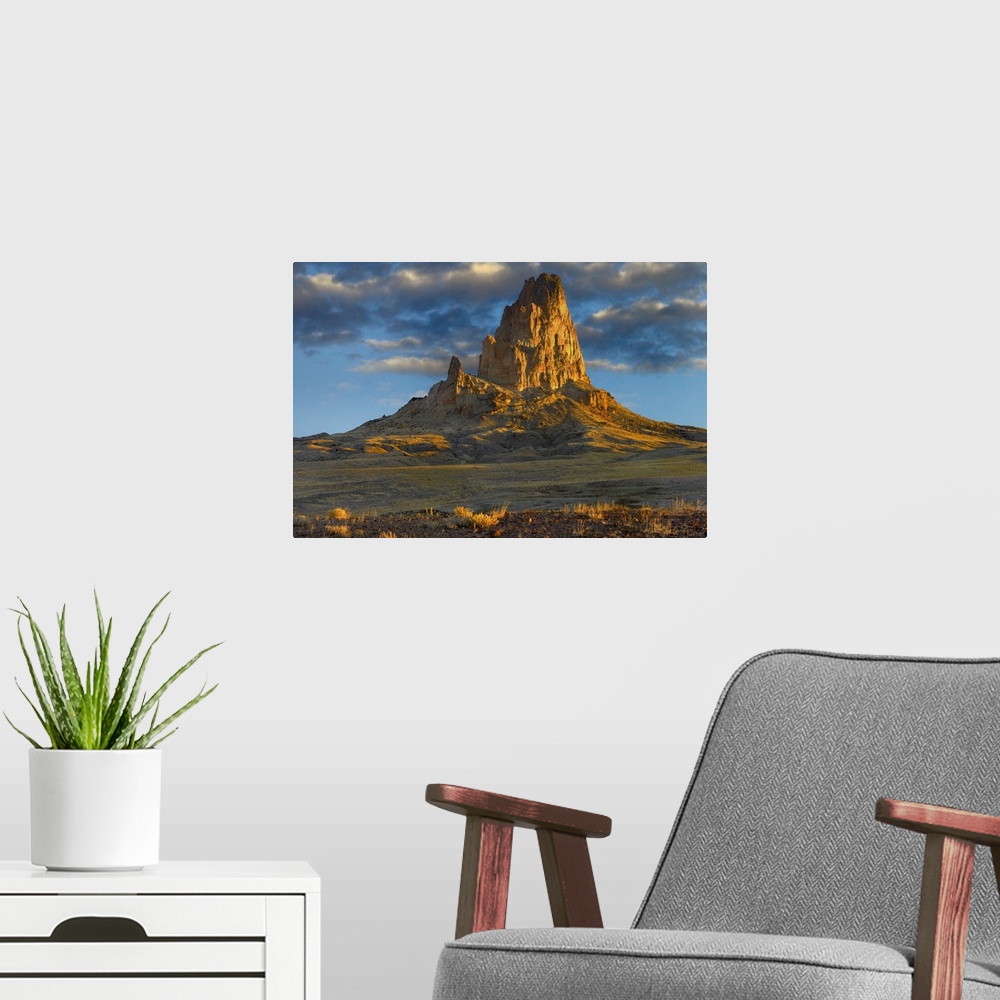 A modern room featuring El Capitan, also called Agathla Peak, Monument Valley Navajo Tribal Park, Arizona