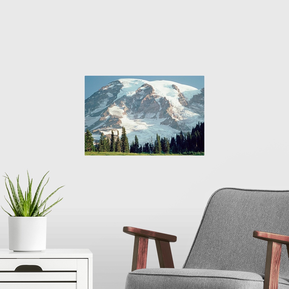 A modern room featuring Mt Rainier, Cascade Mountains, Washington