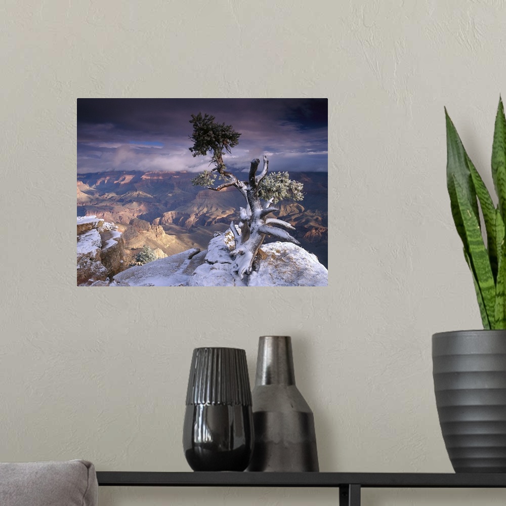 A modern room featuring South Rim of Grand Canyon with a dusting of snow, Grand Canyon National Park, Arizona