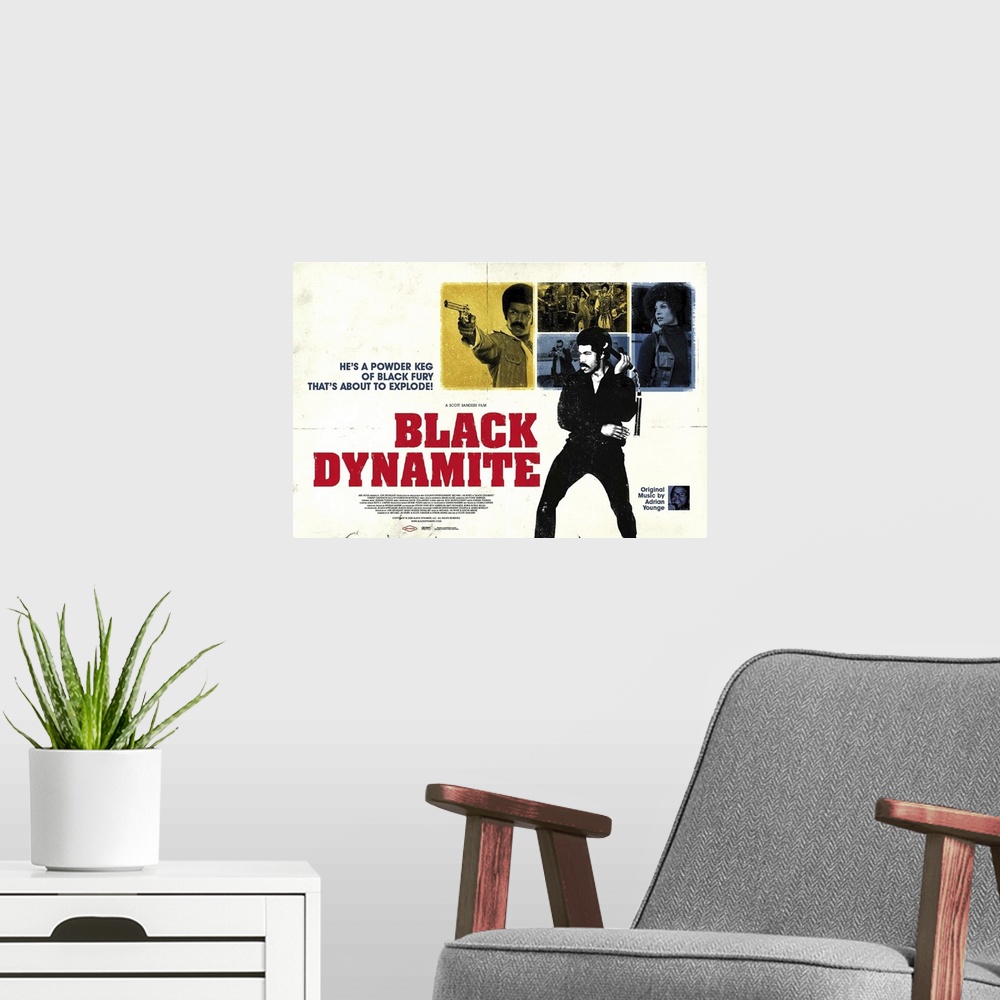 A modern room featuring This is the story of 1970s African-American action legend Black Dynamite. The Man killed his brot...