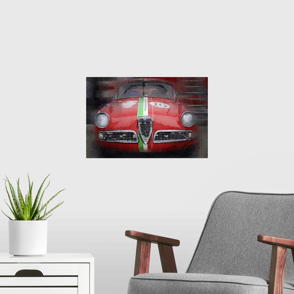 A modern room featuring 1959 Alfa Romeo Giulietta Watercolor