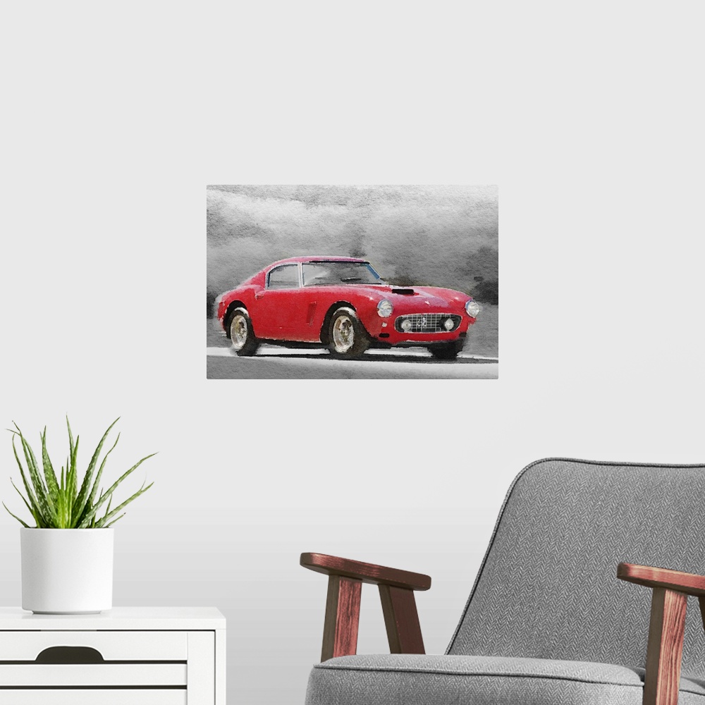 A modern room featuring 1960 Ferrari 250 GT SWB Watercolor