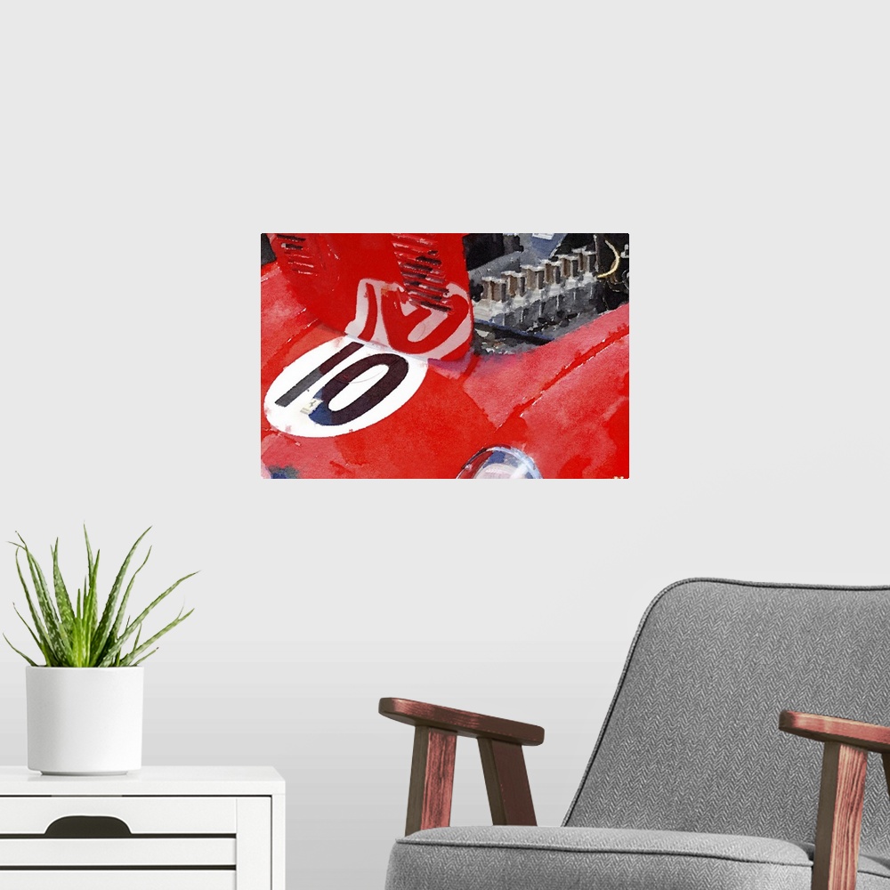 A modern room featuring 1962 Ferrari 250 GTO Engine Watercolor