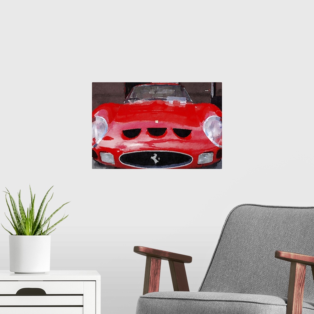 A modern room featuring 1962 Ferrari 250 GTO Front Watercolor