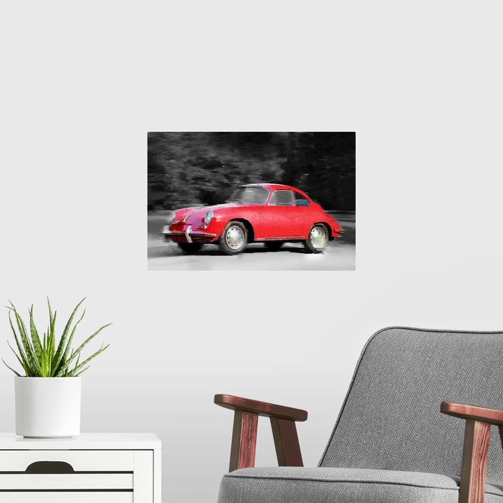 A modern room featuring 1963 Porsche 356 C Watercolor
