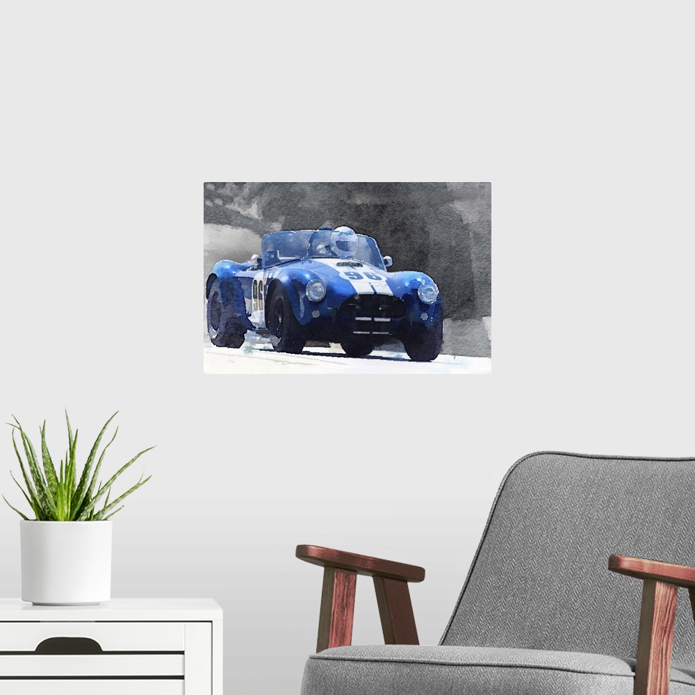 A modern room featuring 1964 AC Cobra Shelby Racing Watercolor