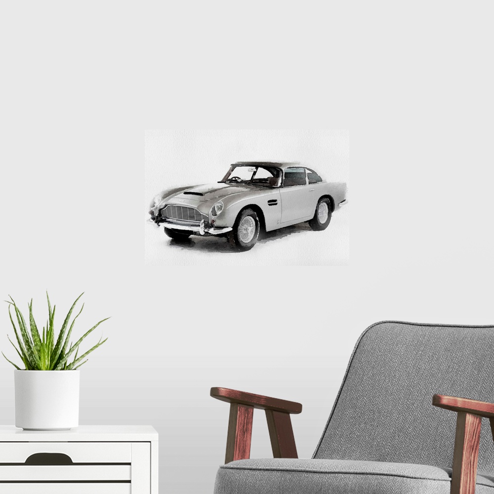 A modern room featuring 1964 Aston Martin DB5 Watercolor