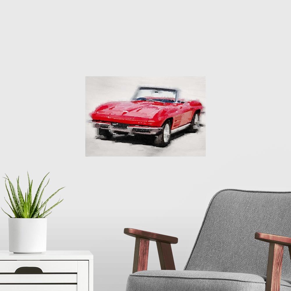A modern room featuring 1964 Corvette Stingray Watercolor