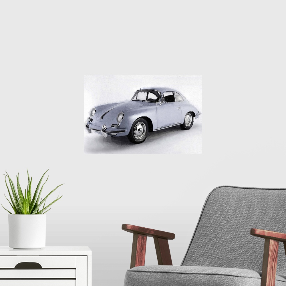 A modern room featuring 1964 Porsche 356B Watercolor
