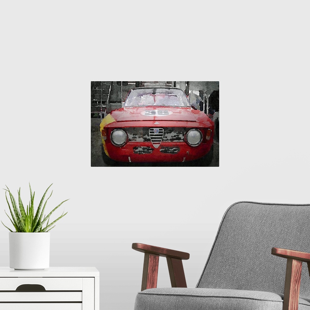 A modern room featuring 1967 Alfa Romeo GTV Watercolor