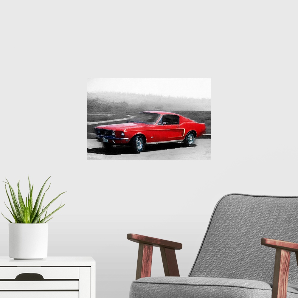 A modern room featuring 1968 Ford Mustang Watercolor