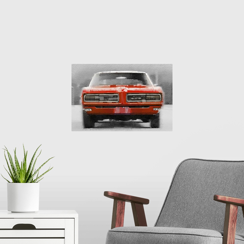 A modern room featuring 1968 Pontiac GTO Front Watercolor