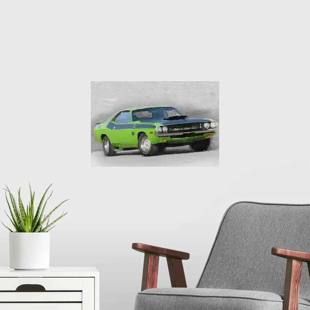 A modern room featuring 1970-TA-Challenger Watercolor