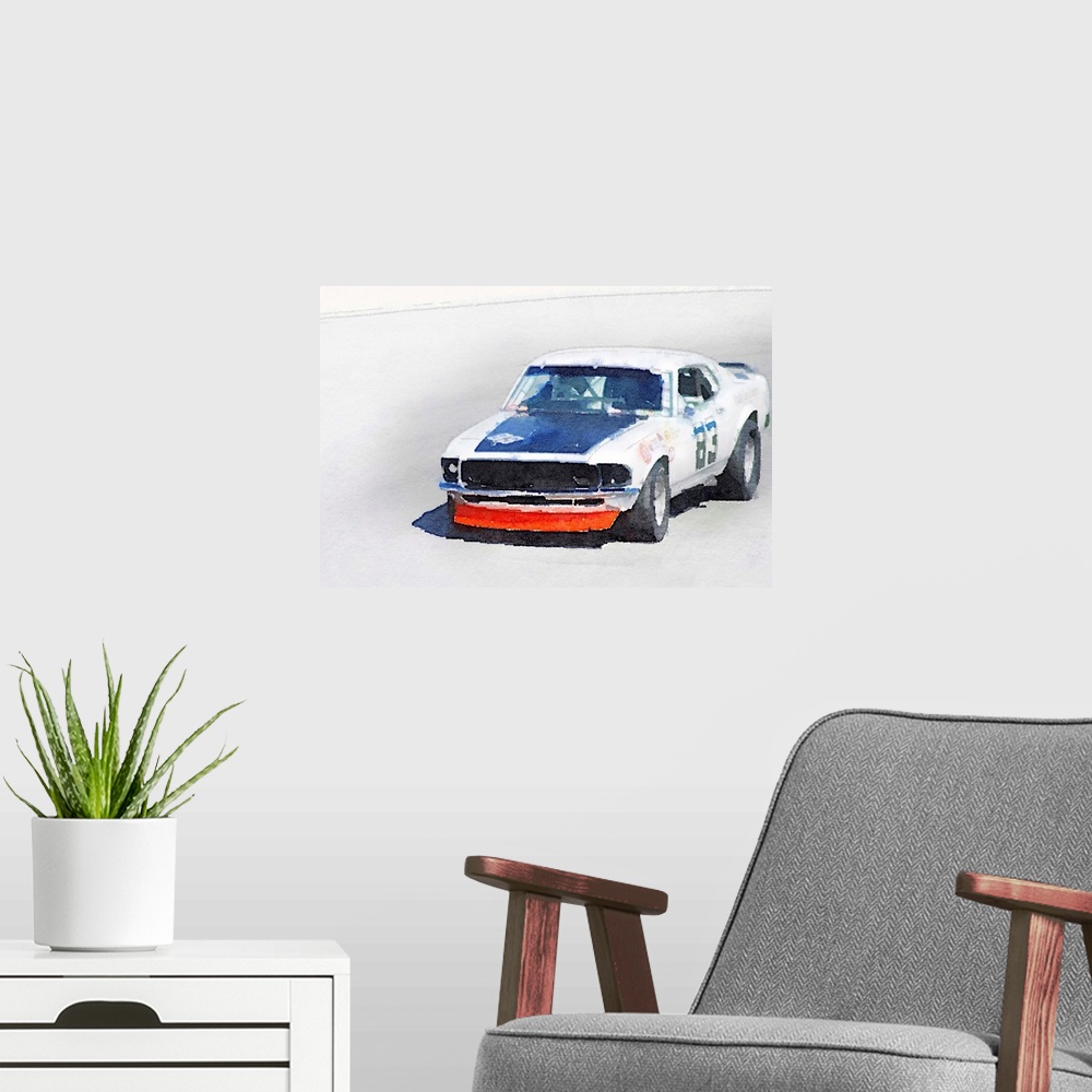A modern room featuring 1971 Ford Mustang Watercolor