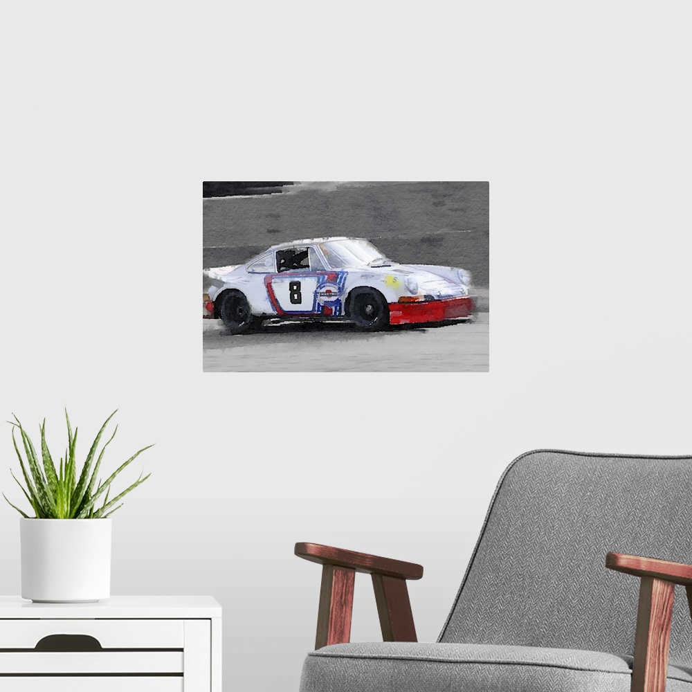 A modern room featuring 1973 Porsche 911 Watercolor