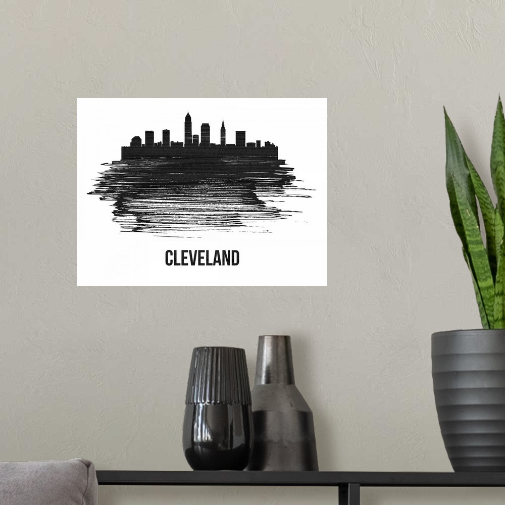 A modern room featuring Cleveland Skyline