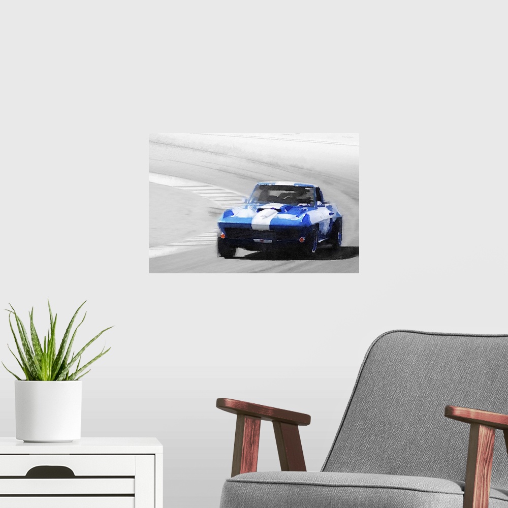 A modern room featuring Corvette Stingray Laguna Seca Watercolor
