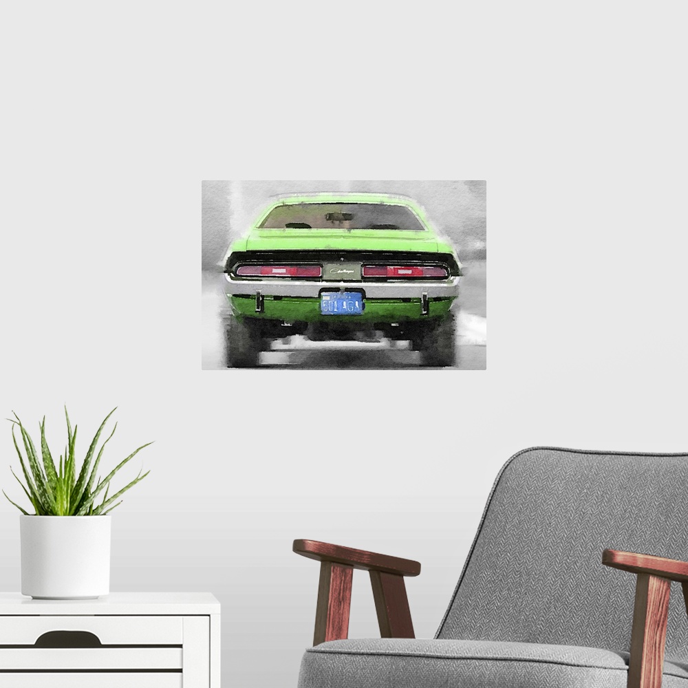 A modern room featuring Dodge Challenger Rear Watercolor