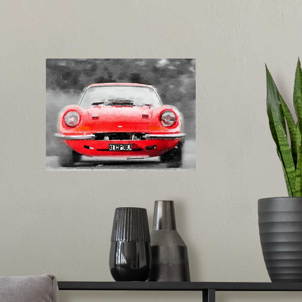 A modern room featuring Ferrari Dino 246 GT Front Watercolor