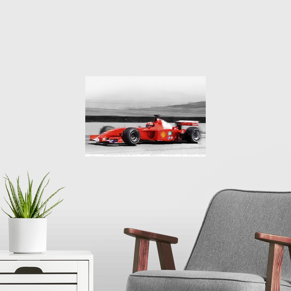 A modern room featuring Ferrari F1 Laguna Seca Watercolor