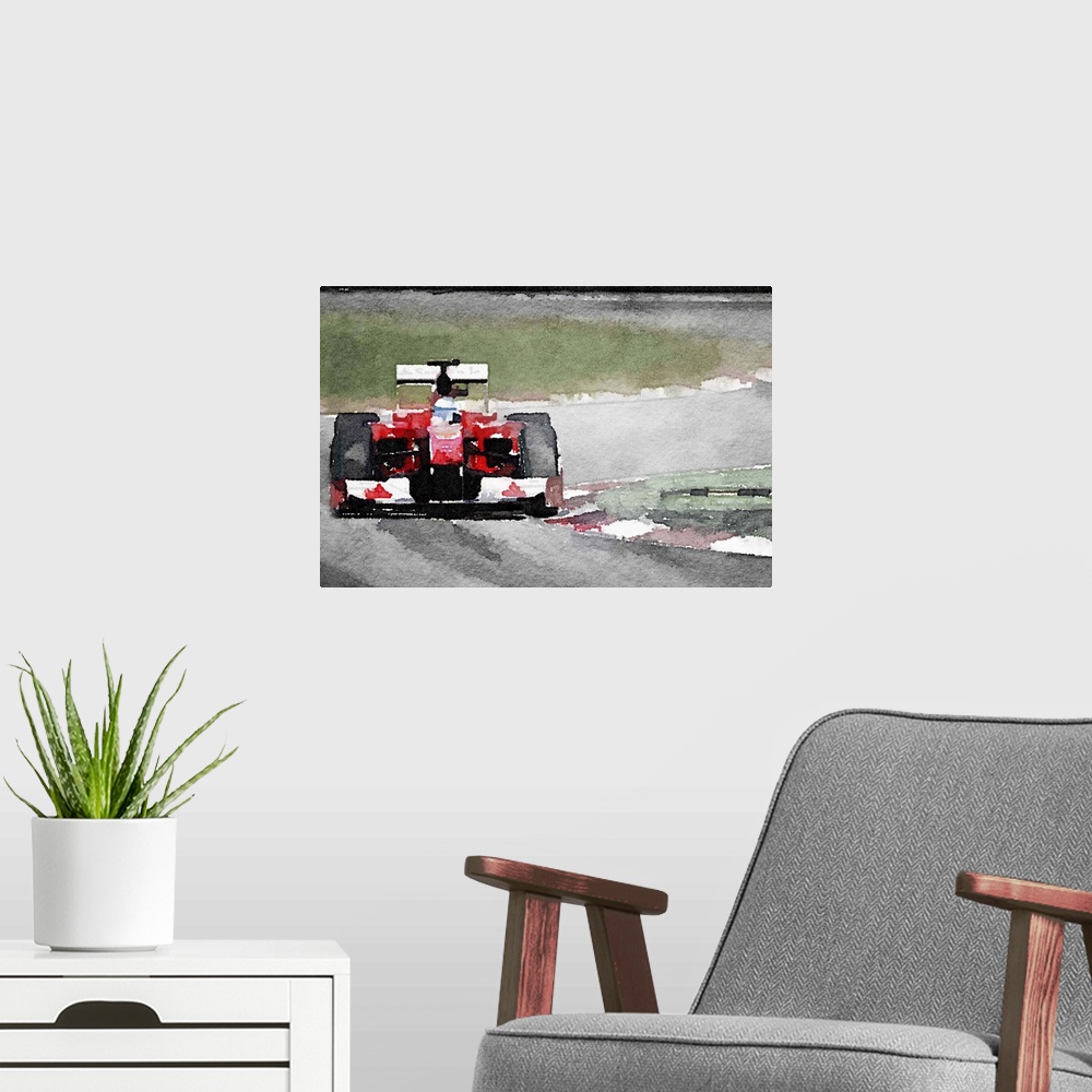 A modern room featuring Ferrari F1 on Track Watercolor