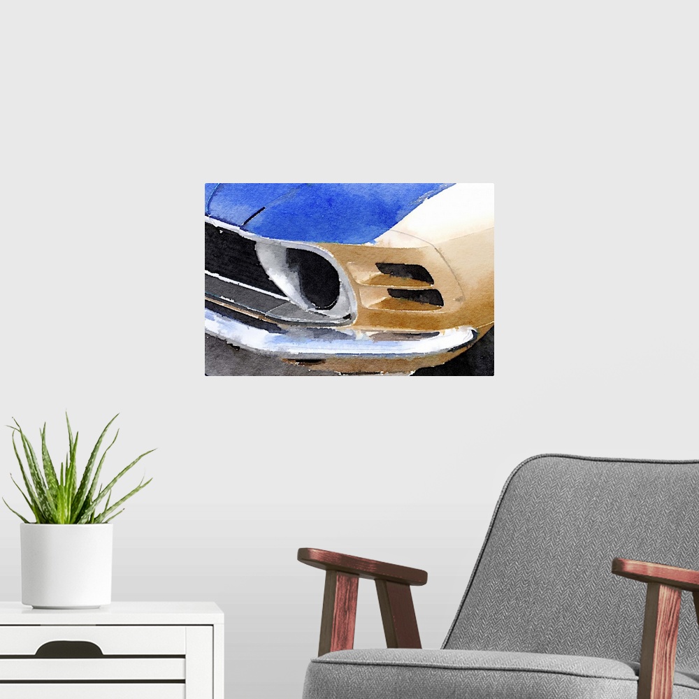 A modern room featuring Ford Mustang Front Detail Watercolor